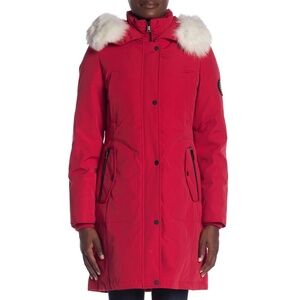 1 Madison Expedition Red Down Parka with Removable White Fur Trim